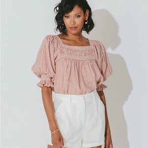 Cleobella Nahia Square Neck Ruffle Top Gingham print